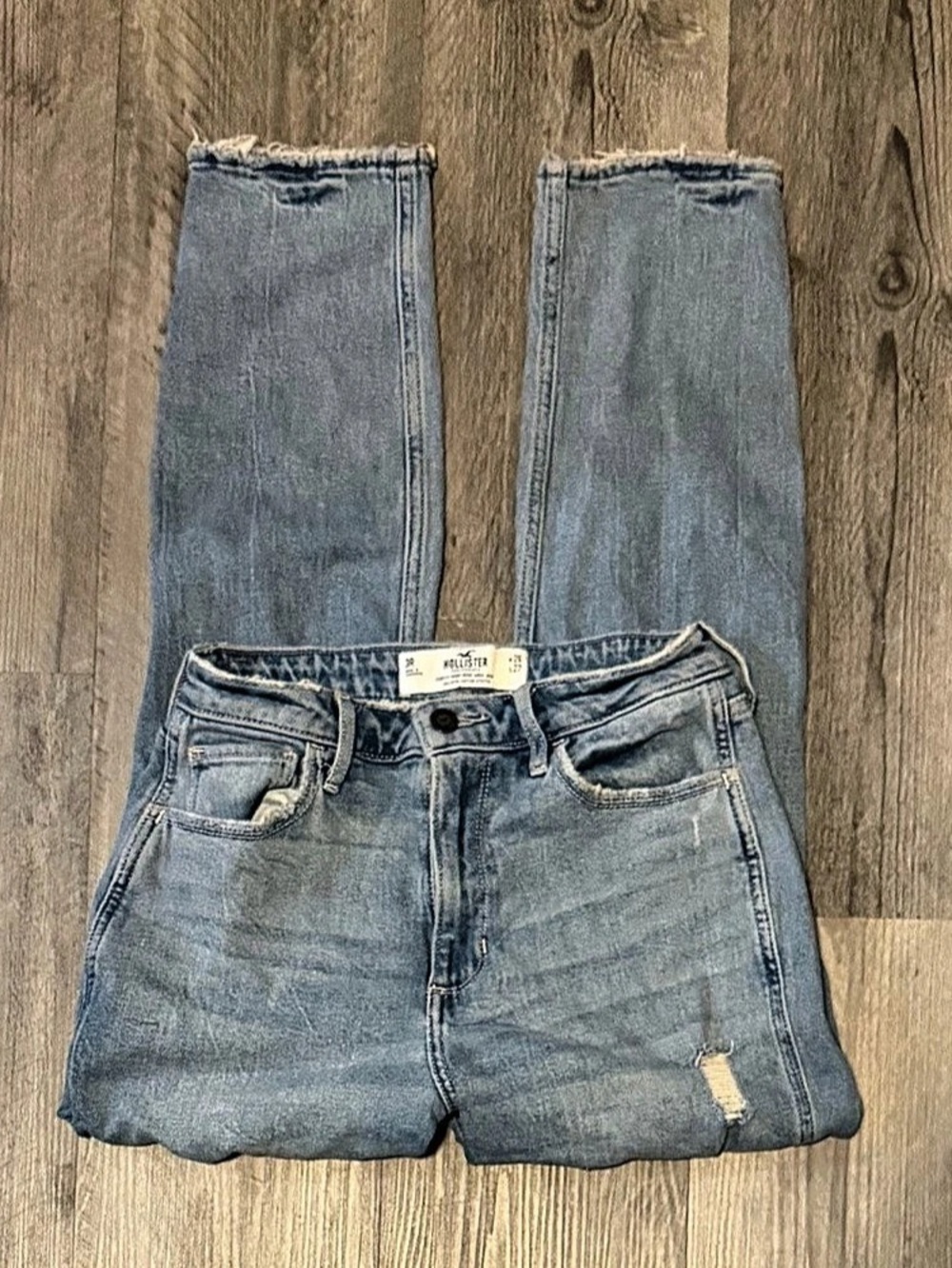 Hollister Curvy High-Rise Distressed Blue Jeans - Waist 26